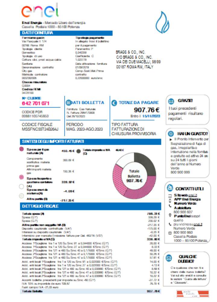 Enel Energia utility business bill, SCR PSD template